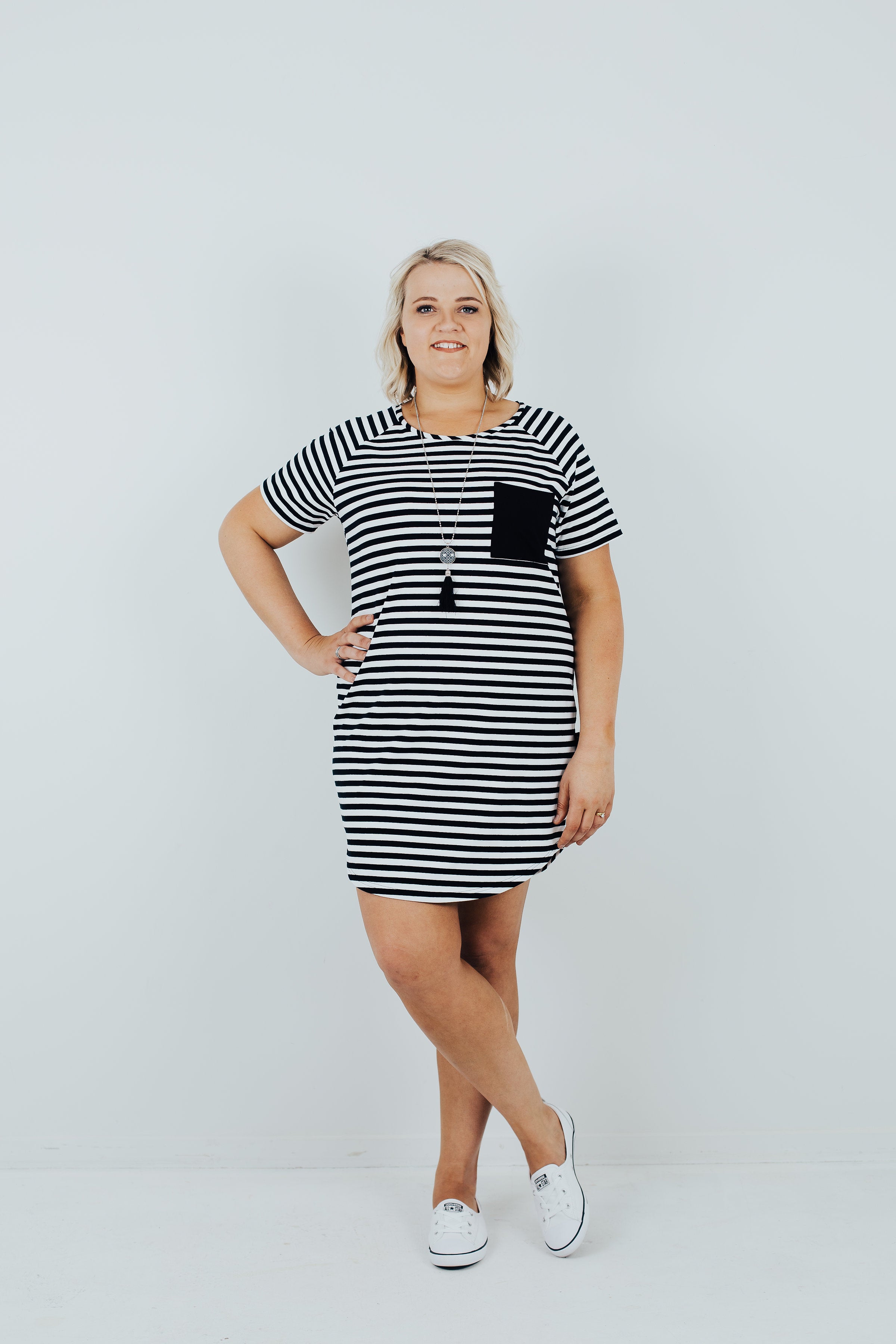 Penny Lou sleeve raglan t-shirt dress in navy/black and white